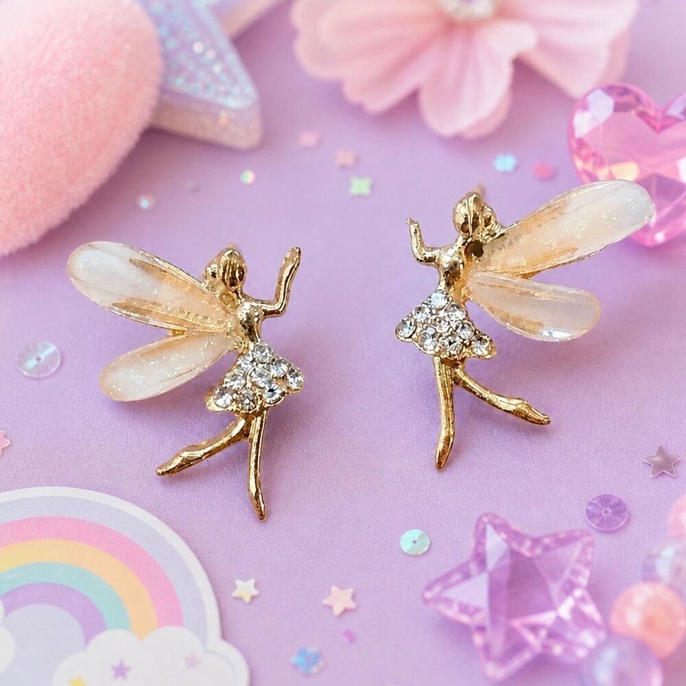 Girl’s Fairy Tinkerbell Earrings - Fairycore Angel Wings